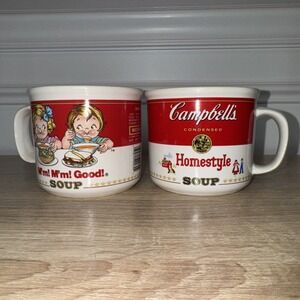 Vintage Set Of 2 1989 Campbell's Soup Cup Mugs M'm!‎ Good! Westwood Korea 14oz